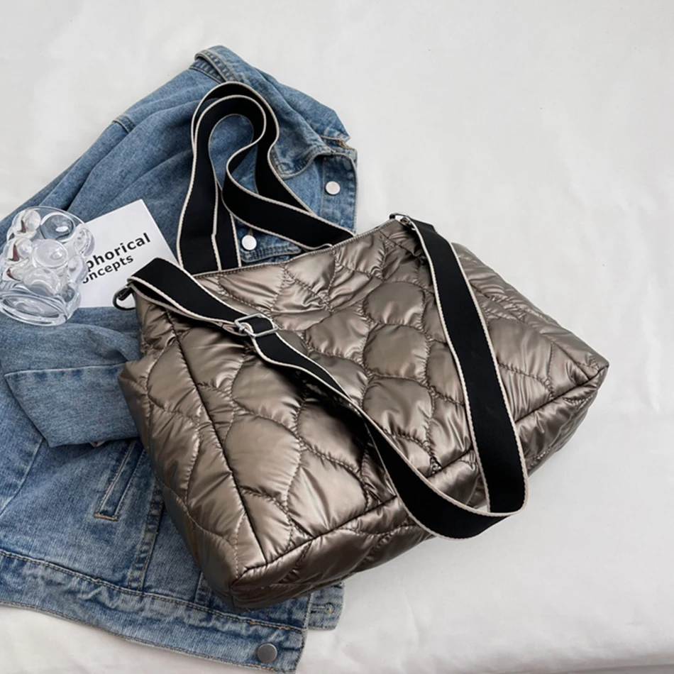 

Повседневные зимние сумки с подкладкой на пуху для женщин, новые роскошные сумки, дизайнерская вместительная сумка через плечо