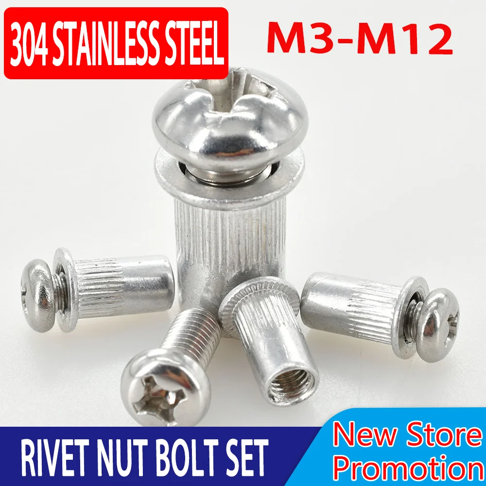 

M3 M4 M5 M6 M8 M10 M12 Stainless Steel Allen Bolt Hex Screw Rivetnut Set Aluminum Alloy Rivet Nut Flat Head Threaded Nut Insert