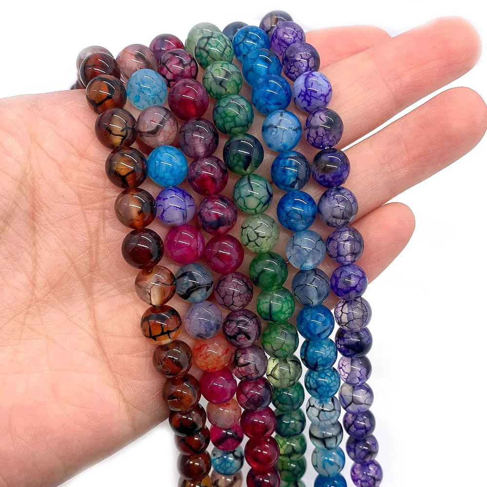 

Natural Stone Black Line Dragon Pattern Agate Round Beads 6-10mm Charm Fashion Making DIY Necklace Earrings Bracelet Accessories