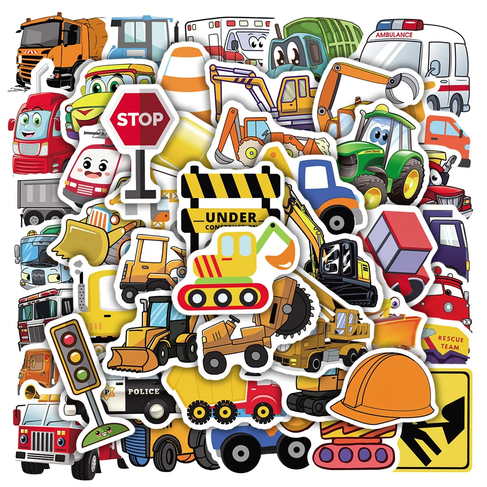 

10/30/50PCS Engineering Vehicle Car Sticker Bus Truck Motorcycle Stickers for Kids Toy Travel Trolley Suitcase Laptop Skateboard