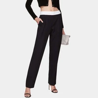 high quality aw wang 22 early spring high waist slim straight trousers stitching belt elastic waist logo women casual pants