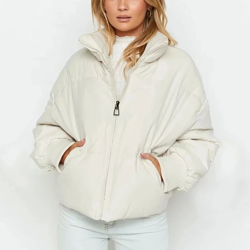 2023 Autumn Winter Thick Warm Basic Cotton Outerwear Female Women's Vintage Green Parkas Coats Casual Pockets Solid Loose Jacket