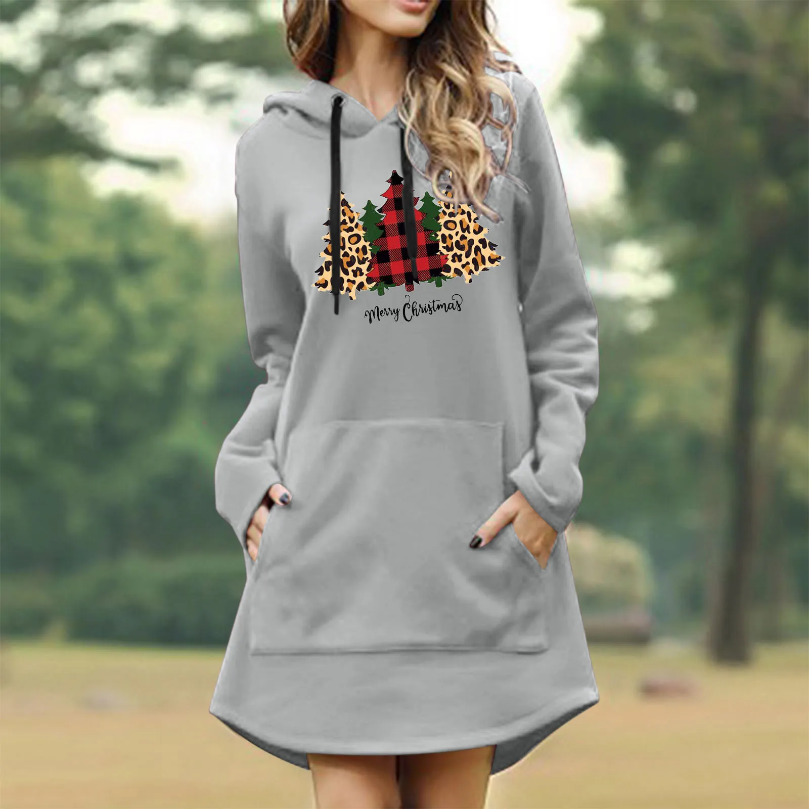 

Womens Casual Dress Sweatshirt Tops Solid Printing Pullover Dress Hooded Hoodie Women Long Sleeve Women's Athletic Hoodies