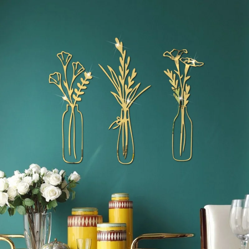 

[Wall Stickers] Jm1013 Cross-Border 3D Hollow Vase 2mm Acrylic Mirror Stickers Home Decoration Self-Adhesive Mirror Wall Sticker