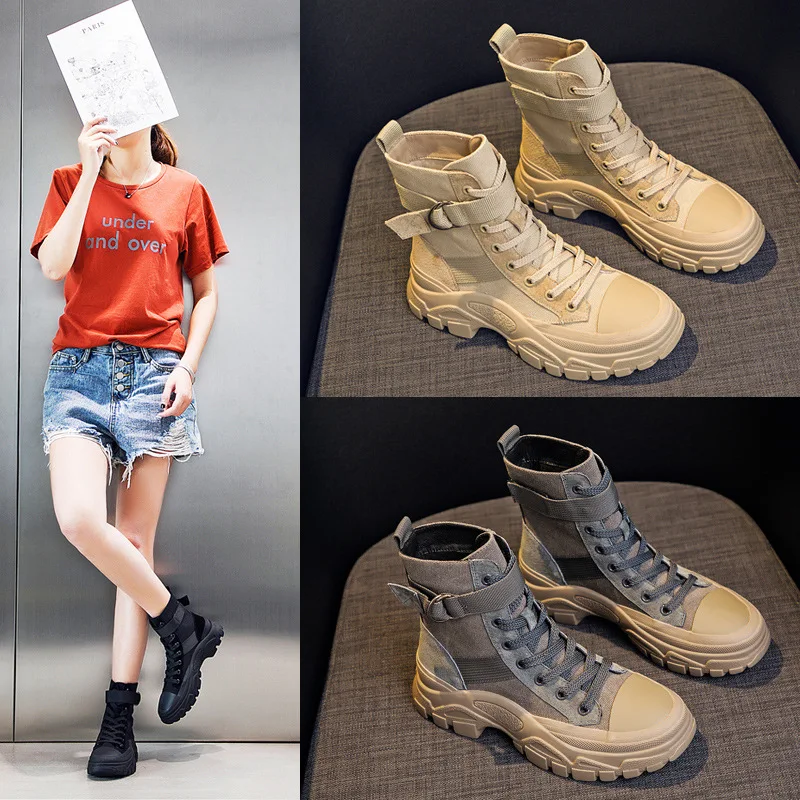 

Ladies Martin Boots 2022 Spring and Summer Three-color Net Red Motorcycle Boots Thin Breathable Handsome Heightening Short Boots