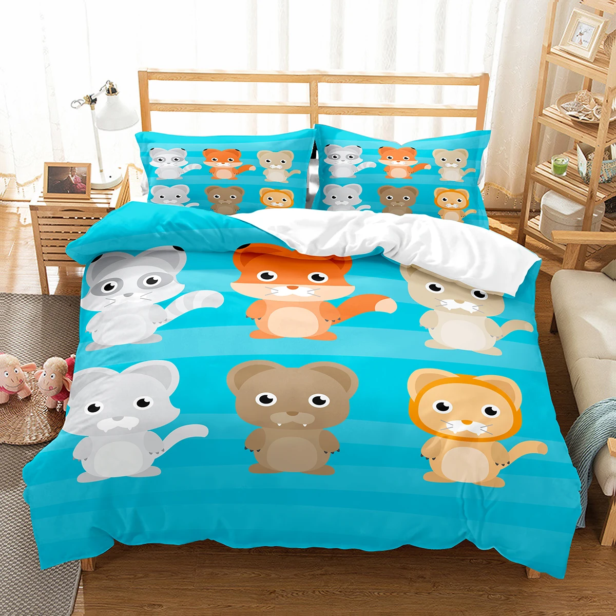 Farm Animals King Queen Duvet Cover Kids Cartoon Cow Bedding Set Deer Wooden House Chick Quilt Cover Polyester Comforter Cover images - 6