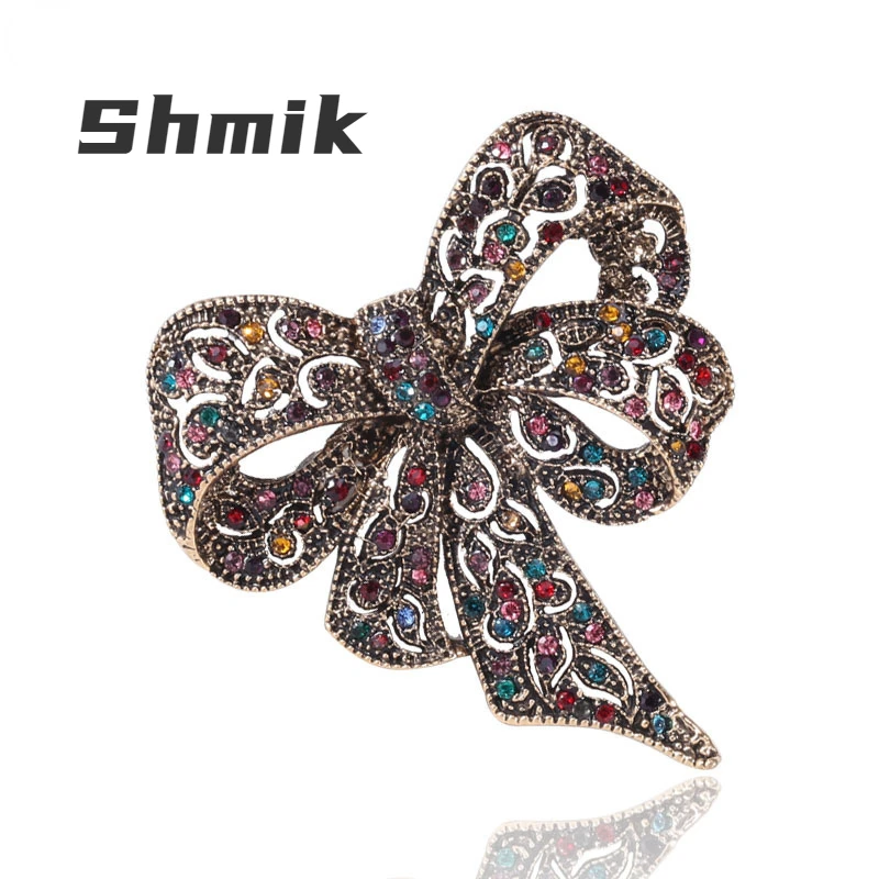 

5-Color Rhinestone Bow Brooches for Women Large Bowknot Brooch Pin Vintage Fashion Jewelry Winter Accessories
