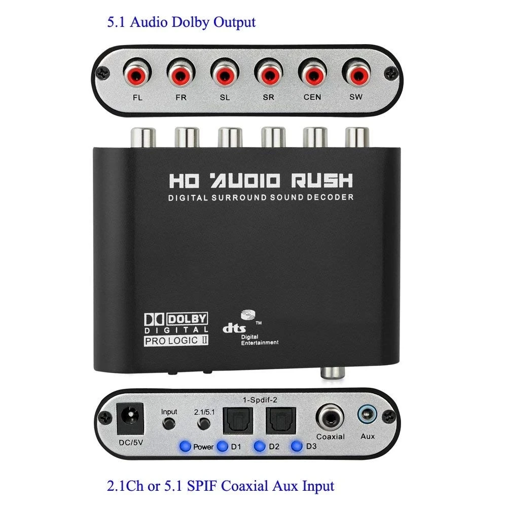 5 1 CH HD аудио декодер SPDIF коаксиальный к RCA DTS AC3 оптический цифровой усилитель