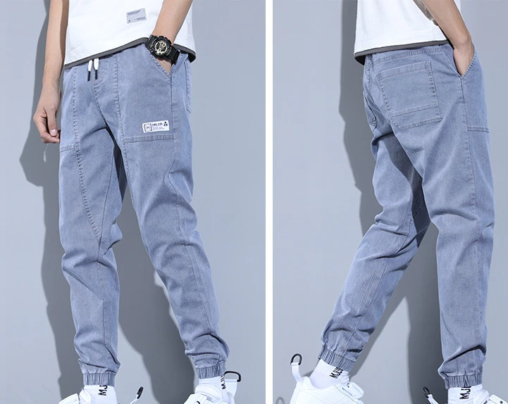 Harlan pants Casual  thin jeans men loose jogger ankle-tied pants men summer Elastic Waist  Youthful streetwear Spring Autumn