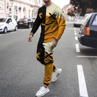 2021 summer new mens suit 3d printing smiling face round neck t shirt casual sports long sleeved running fashion trousers suit