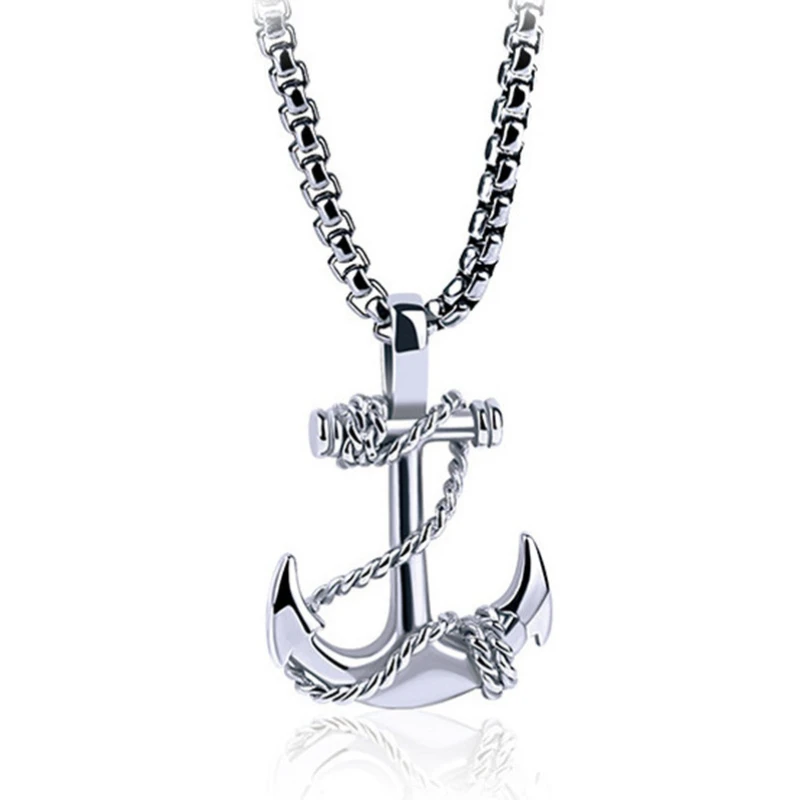 Exquistie Caribbean Pirates Anchor Cross Necklaces for Men Women Pendant Gift Hip Hop Fashion Men Jewelry Anchor Retro Necklaces