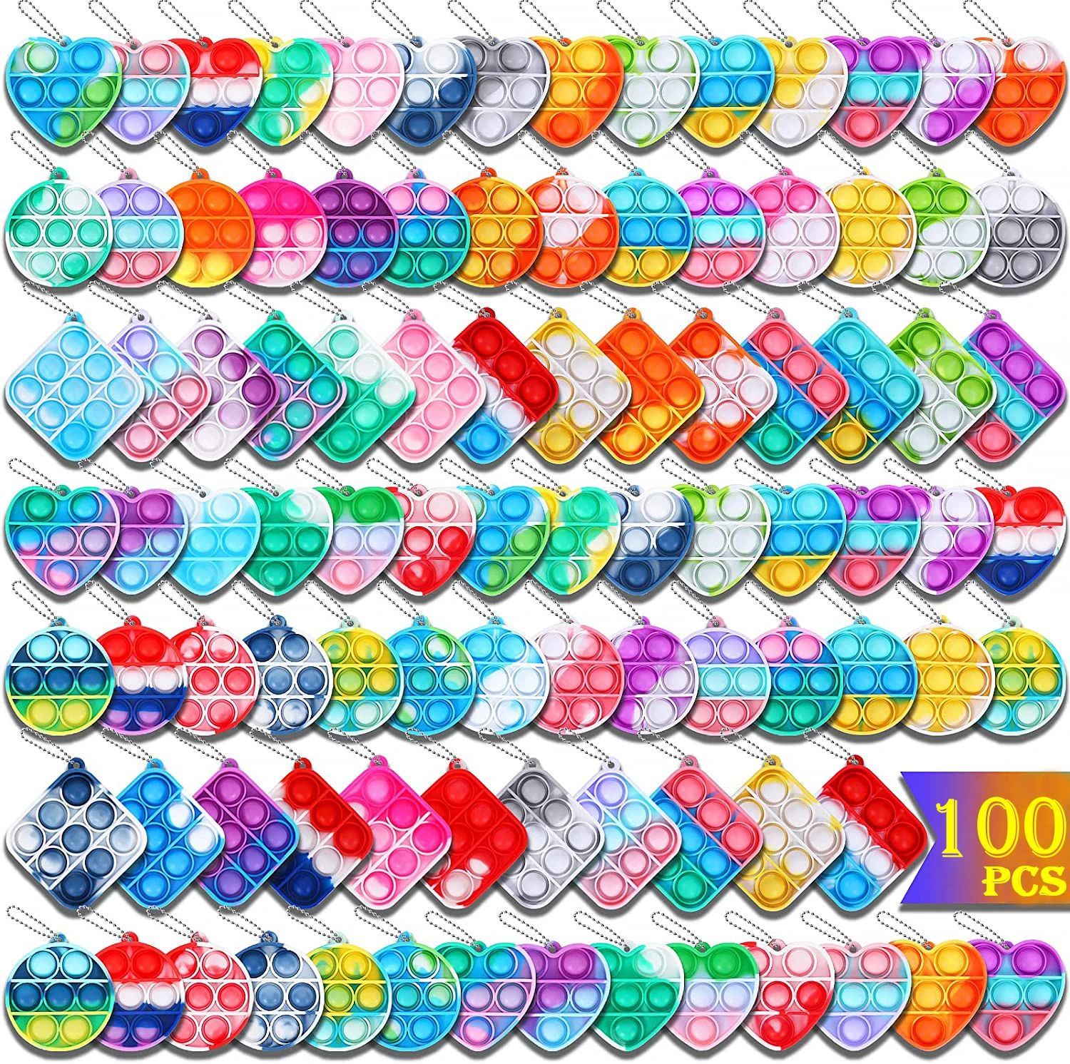 

100 Pcs Pops Fidget Toy Push Wholesale Push Bubble Kawaii Keychain Antistress Relief Simple Dimple Squeeze Toys for Children