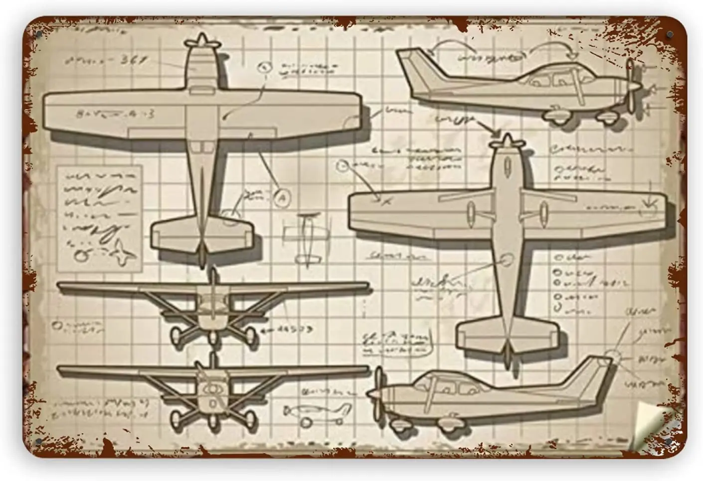 

Classic Airplane Blueprint Outline Retro Metal Tin Signs, Vintage Style Sign Wall Plaque Art Decoration Mural Funny Gifts