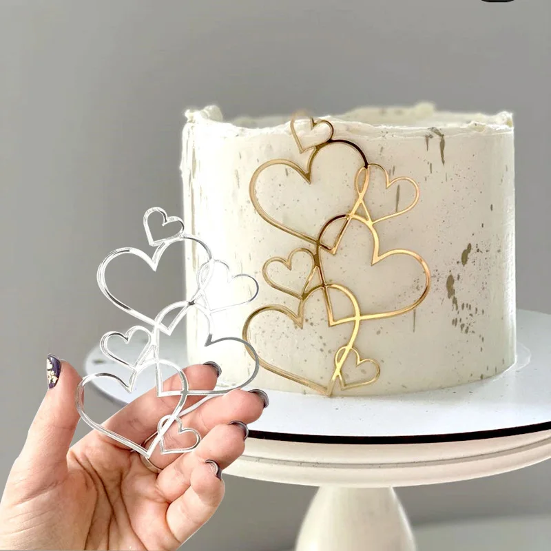 

10pcs 7 Heart In 1 Wedding Cake Topper Topper minimalist Gold Silver Heart Cake Toppers Valentine's Day Dessert Party Decoration
