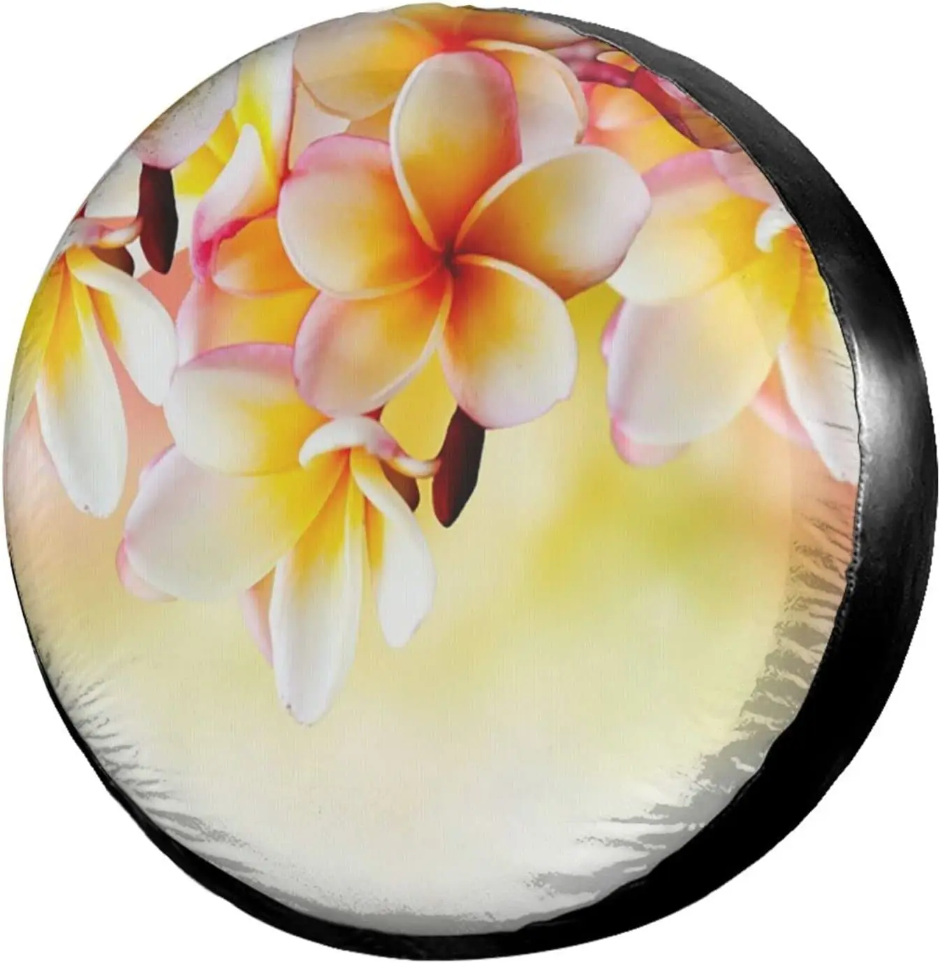 

Tropical Plumeria Flower Spare Tire Cover Polyester Sunscreen Wheel Covers for Trailer RV SUV Truck and Many Vehicles