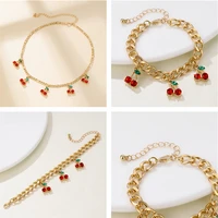 bynouck new colorful cherry crystal pendant earrings for women metal fruit cherry dangle earring cute cherries jewelry gifts
