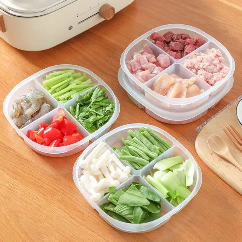 

Vegetable Refrigerator Storage Box Four Compartment Frozen Sealed Food Material Storage Box Multifunctional Fresh-keeping Box