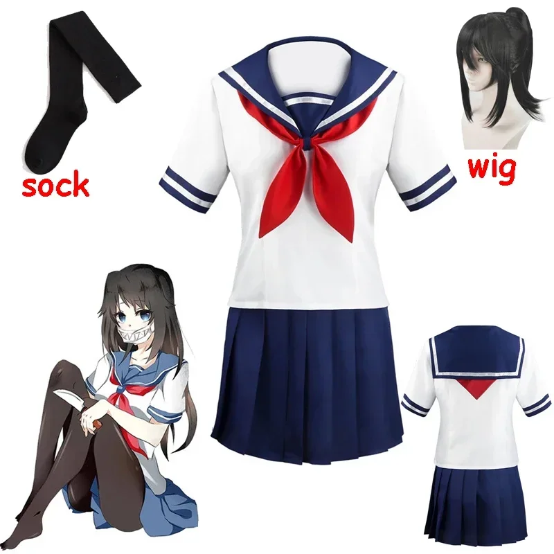 Фото Костюм для косплея игры Yandere Simulator Ayano Aishi, униформа Yandere Chan JK, школьная форма, женский наряд, костюм моряка, юбка, футболка №2