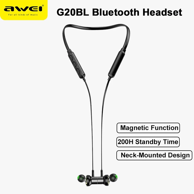 

Awei G20BL/A920BL Bluetooth Headset Neckband Headphones Wireless Sport CNC Earphones Waterproof In-ear Earbuds Free Shipping
