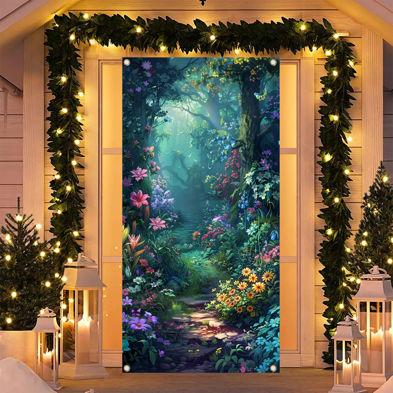 70x35 Дюймов Домашний Дверной Баннер С Лесной Ночной Сценкой Уличный Подвесной