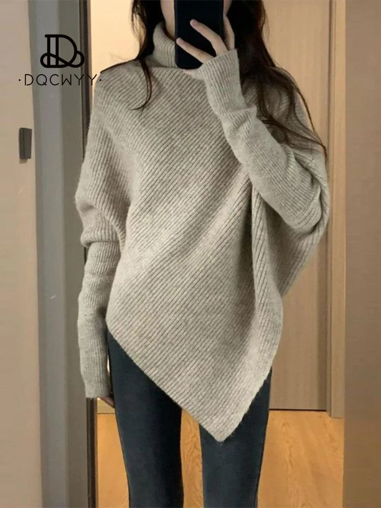 

Женский свитер осень-зима новинка корейский модный Свободный мягкий клейкий утепленный Асимметричный однотонный вязаный пуловер с высоким воротником Топ