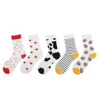 5 pairs lot pack women socks new arrival cow pattern korean style cartoon sweet fashion tide socks happy funny cotton socks
