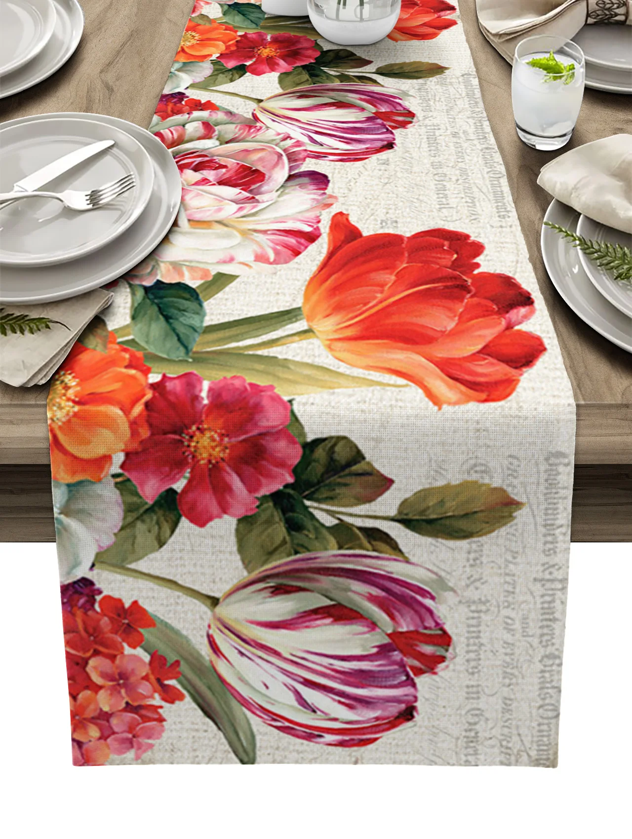 

Watercolor Table Runner Peony Flower Plant Table Flag Home Kitchen Table Decoration Party Hotel Wedding Rectangular Tablecloths