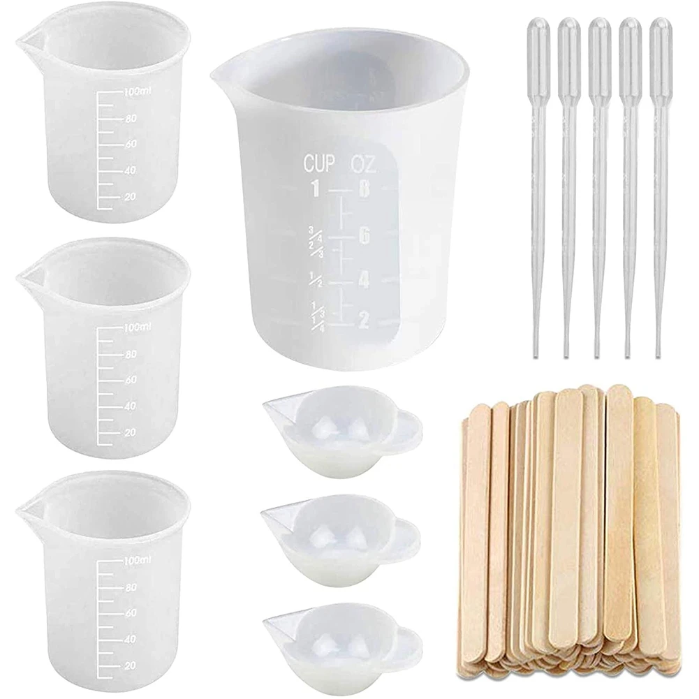 

Silicone Measuring Cups for Epoxy Resin, Reusable Mixing Cups Resin Casting Container with Mixing Sticks for Resin