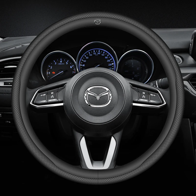 

Кожаный чехол на руль автомобиля из углеродного волокна для Mazda 3 5 6 SKYACTIV Axela Atenza CX30 CX5 CX8 CX9 MX5 RX8 RX7 BT50, аксессуары