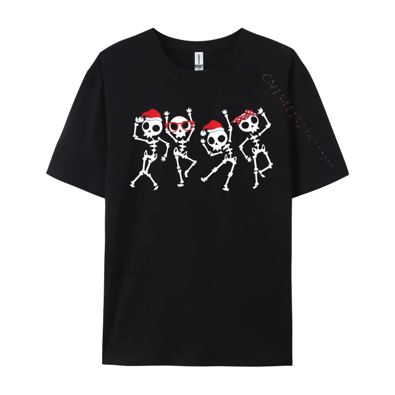 Santa Cute Funny Skeleton Fun Halloween Christmas Tshirt Men Group Dancing T-Shirts Casual T Shirt Winter Camisas Hombre