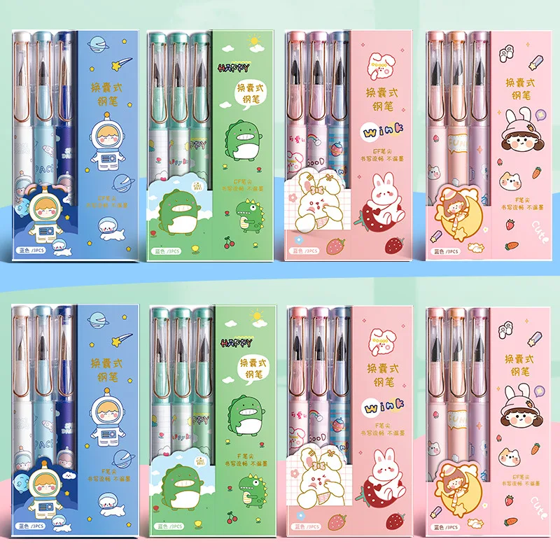 

3 pcs/set Kawaii Cartoon Animals Fountain Pen Set School Office Writing Supplies Student Stationery Gift Prizes EF/F Nib Gift