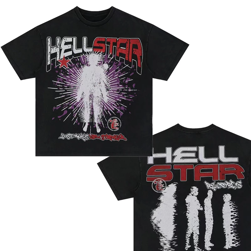 

Hellstar Cotton T-shirt Fashion Black Men Women Designer Clothes Cartoon Graphic Punk Rock Tops Summer High Street Streetwear