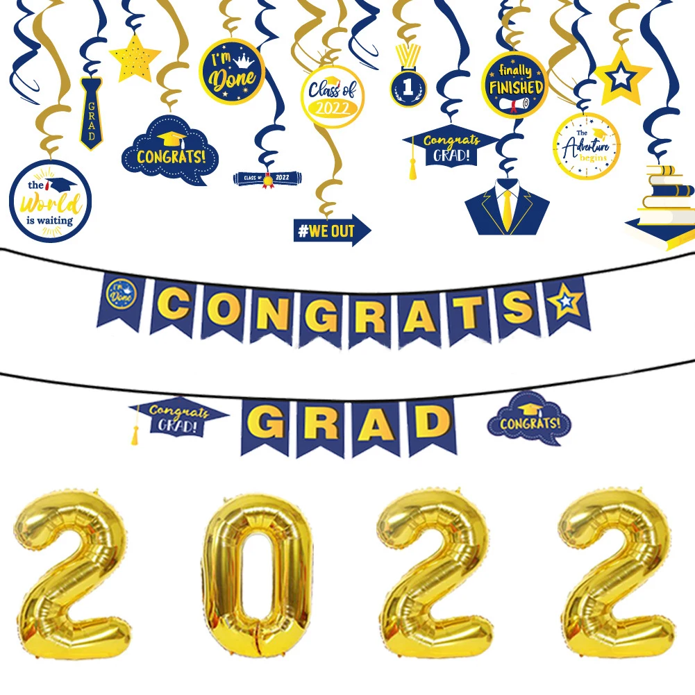 

CHEEREVEAL 2022 Graduation Party Decoration Golden Foil Balloon Congrats Grad Banner for Graduation Season Ceremony Decoration