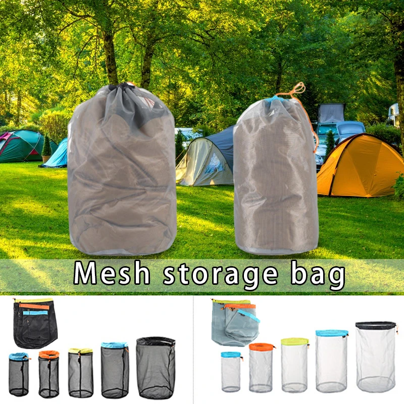 

3/4/5pcs Set Ultralight Mesh Stuff Sack Drawstring Laundry Bag Outdoor Camping Accessories Storage Bag Hiking Tool Luggage Bags