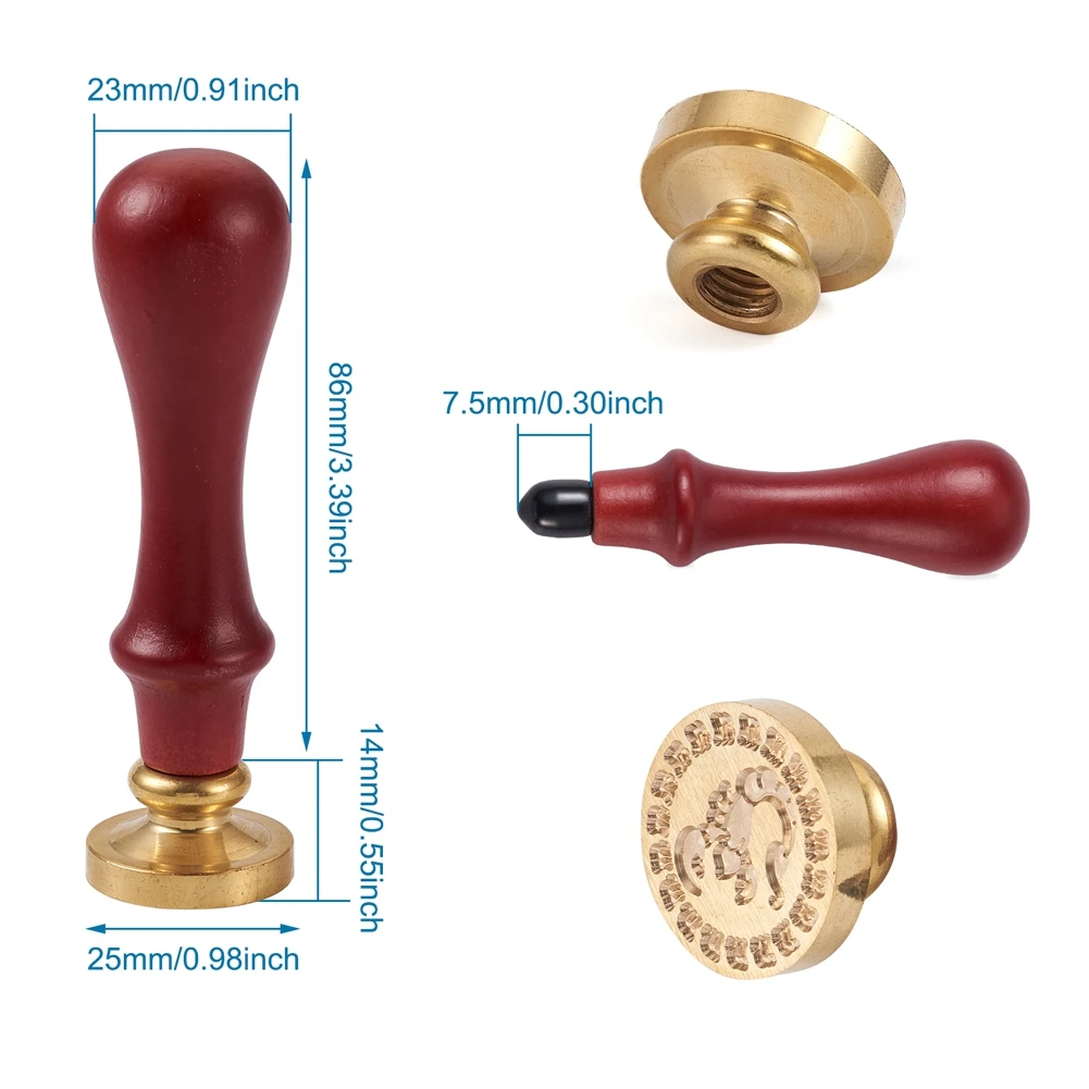 12pcs/set Brass Wax Stamp Head 12 constellations With Replaceable Wooden Handle For Birthday Wedding Stamp Crafts Seal Decors