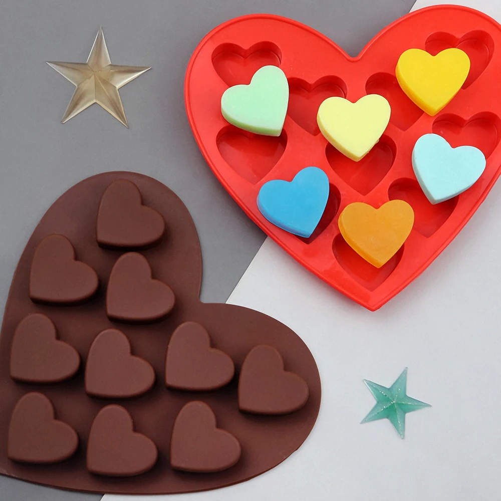 

10 Holes 3D Love Heart Silicone Chocolate Mold DIY Ice Cube Pudding Jelly Candy Moulds Kitchen Fondant Cake Decorating Tools