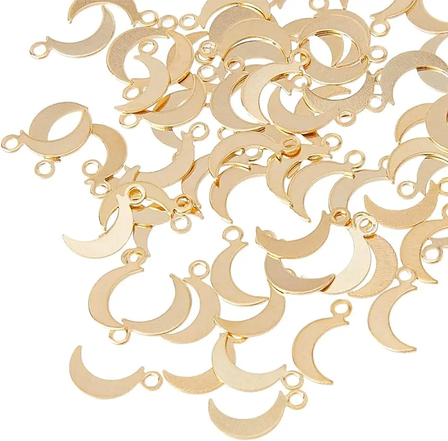 

100 шт. подвески в форме Луны, подвески с покрытием 24-каратным золотом, латунные подвески золотистые подвески, подвески для сережек, браслетов