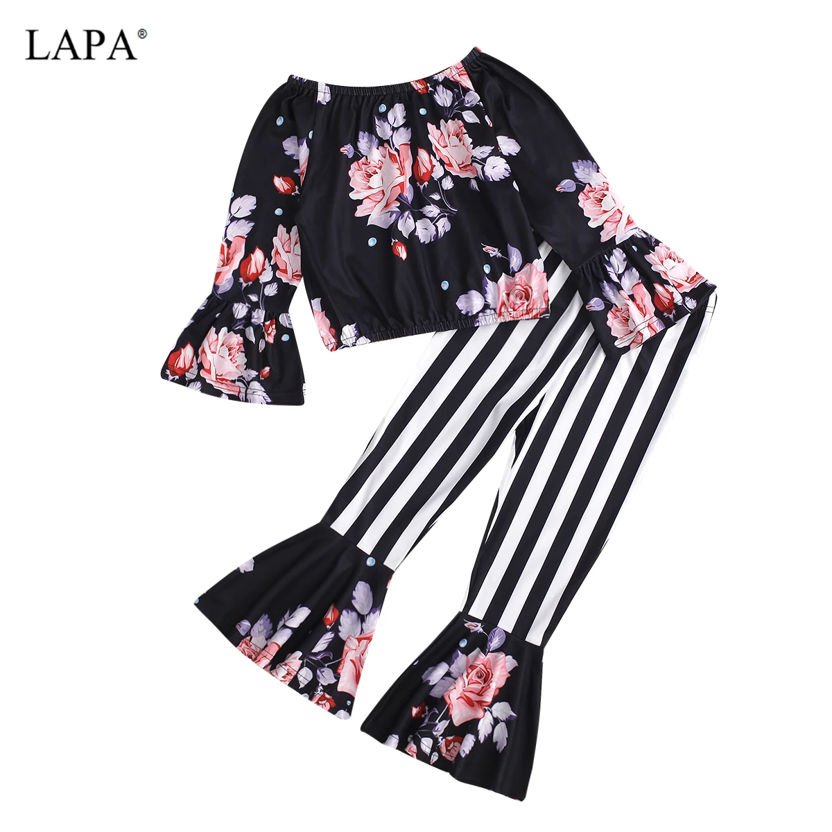 

Юбка для девочек с длинным рукавом и расклешенными брюками в полоску