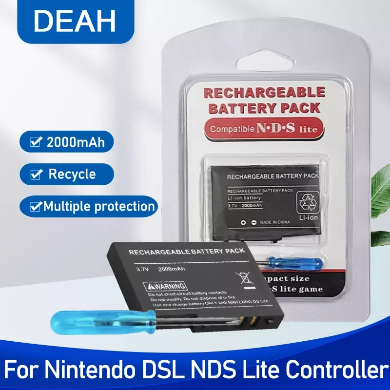

NEW 3.7V 2000mAh Rechargeable Lithium Battery For Nintendo DSL NDS Lite DS Lite Gamepad Replacement Battery + Tool Pack Kit