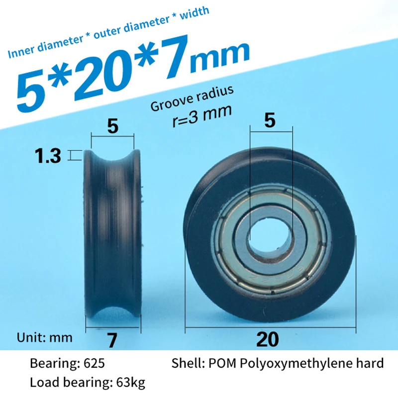 

Stainless Steel U Groove Door Window Black Color Bearing Sliding Wheels High Quality 3D Printer Bearing Pulley 5*20*7mm
