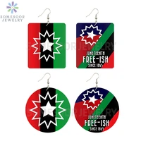 somesoor juneteenth flag printing wooden drop earrings african americans celebrate free ish day geometric dangle for blacks gift
