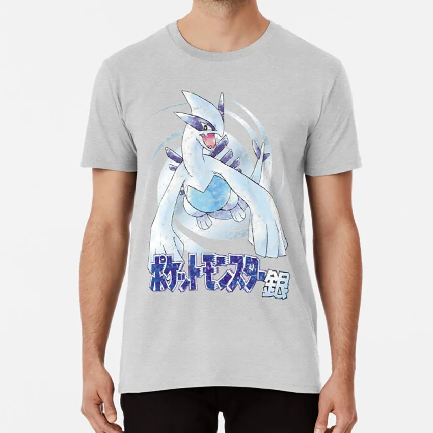Pocket Monsters: Серебряная футболка с потертостями Monsters Gold Gs Silver Lugia Ho Oh Ken Sugimori