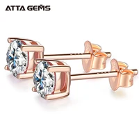 attagems d color moissanite 1ct gemstone 750 rose gold 18k plated stud earrings for women solid 18k gold solitaire fine jewelry
