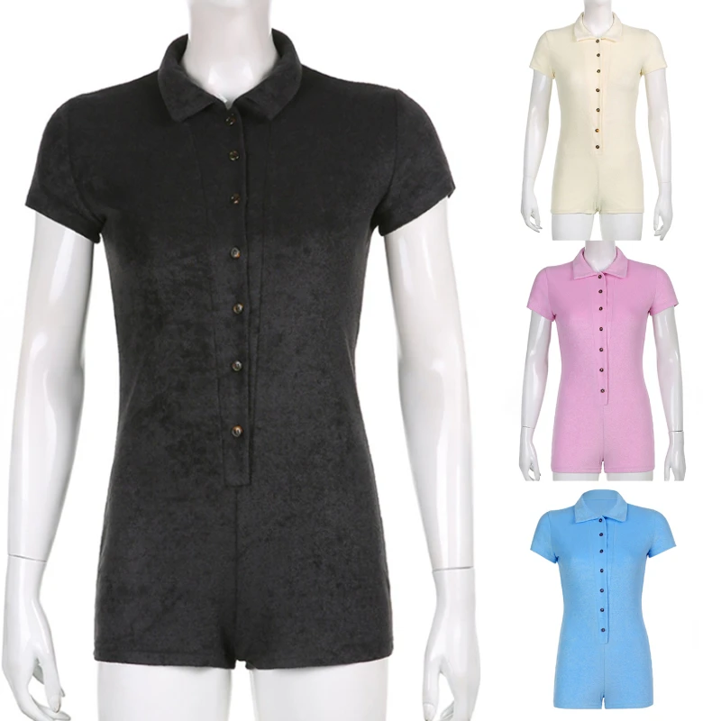 

Винтажные однотонные облегающие боди на пуговицах, женский новый эстетический комбинезон, комбинезон с коротким рукавом, летние сексуальн...