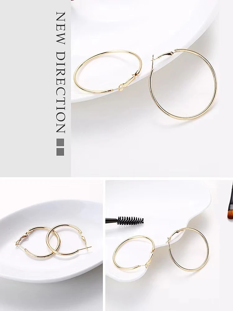 

Earrings 2022 New Trendy Style Temperament Women's Silver Simple Exaggerated Size Circle Earrings Circle Earrings Plain Ring