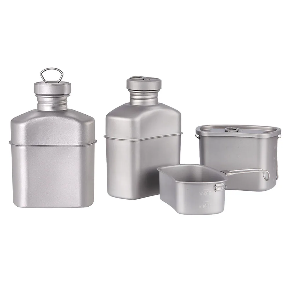 

Titanium Water Bottle Outdoor Cups Set Ultralight Cooking Tableware Camping Cookware Drinking Kettle with Camouflage Bag