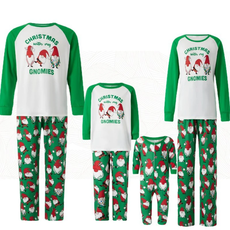 

Cartoon Gnome Family Matching Outfit Christmas Pajamas Clothing Set Xmas Pjs Couple Kids Children Adult Green Long Sleeve 2022
