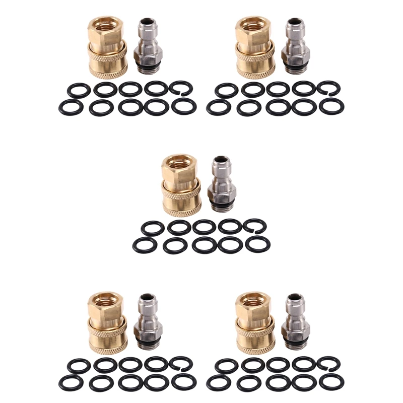 

5X Pressure Washer Adapter Set,1/4 Inch Quick Disconnect Kit With 50 Pack O-Ring.5000 Psi