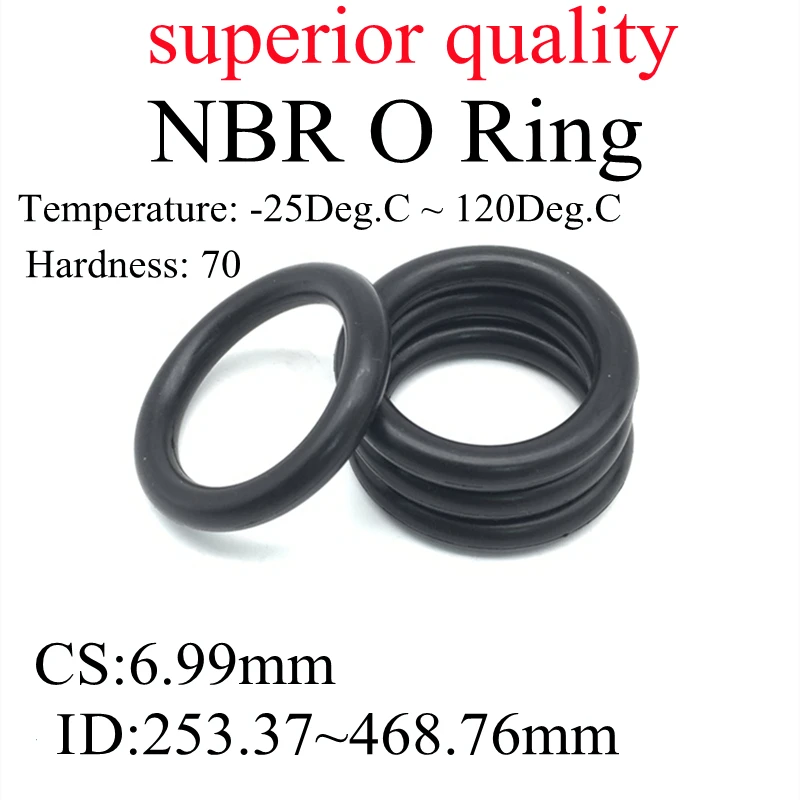 

Black O Ring Gasket CS 6.99mm ID253.37 ~ 468.76mm NBR Automobile Nitrile Rubber Round O Type Corrosion Oil Resistant Seal Washer