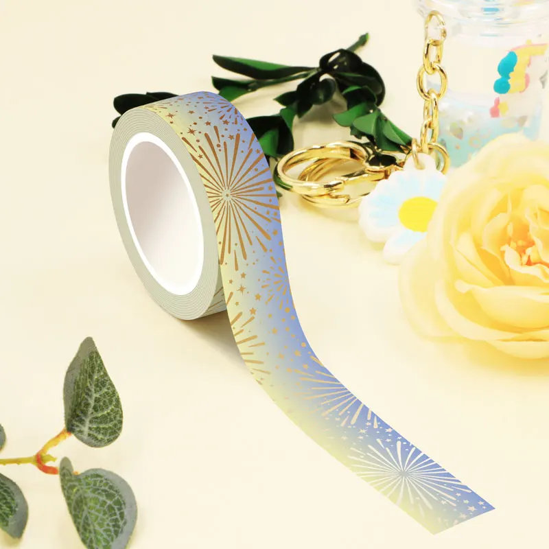 

2022 Bulk 10pcs/Lot Decorative Foil Blue Yellow Gradual Changed Color Fireworks Washi Tapes Planner Masking Tape Cute Papeleria